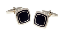 Load image into Gallery viewer, R P LINKS / SILVER / BLACK ENAMEL SQUARE DESIGN