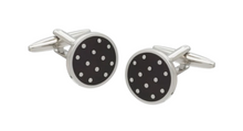 Load image into Gallery viewer, R P LINKS / SILVER / BLACK POLKA DOTS ENAMEL DESIGN