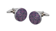 Load image into Gallery viewer, R P LINKS / SILVER / PURPLE PAISLEY ENAMEL DESIGN