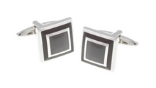 Load image into Gallery viewer, R P LINKS / SILVER / BLACK ENAMEL SQUARE DESIGN