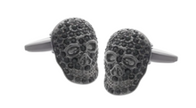 Load image into Gallery viewer, R P CUFF LINKS / SKULL BLACK CRYSTAL / GUNMETAL DESIGN