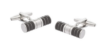 Load image into Gallery viewer, R P CUFF LINKS / SILVER AND BLACK TUBULAR DESIGN