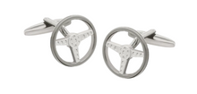 Load image into Gallery viewer, R P CUFF LINKS / SILVER AND GUNMETAL STEERING WHEEL DESIGN