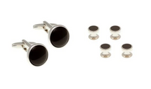 Load image into Gallery viewer, R P CUFFLINKS FORMAL 4 STUD SET / SILVER / BLACK ONYX ROUND DESIGN