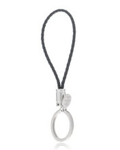 Load image into Gallery viewer, R P KEY RING / SILVER / BLACK BRAIDED LEATHER