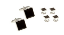 Load image into Gallery viewer, R P CUFF LINKS FORMAL 4 STUD SET / SILVER / BLACK ONYX SQUARE DESIGN