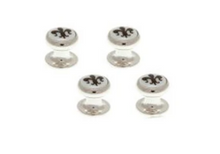 Load image into Gallery viewer, R P FORMAL 4 STUD SET / SILVER / MOTHER OF PEARL / BLACK FLEUR DE LYS DESIGN
