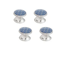 Load image into Gallery viewer, R P FORMAL 4 STUD SET / SILVER / ENAMEL BLUE POLKA DOTS DESIGN