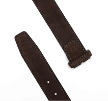 Load image into Gallery viewer, R P BELT / DARK BROWN SUEDE / HAND MADE IN ITALY / BUCKLE / GOLD / SILVER / MATT SILVER