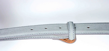 Load image into Gallery viewer, R P BELT / LIGHT GREY SUEDE / HAND MADE IN ITALY / BUCKLE / GOLD / SILVER / MATT SILVER