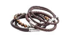 Load image into Gallery viewer, R P BRACELET / SILVER / DARK BROWN LEATHER / DOUBLE WRAP