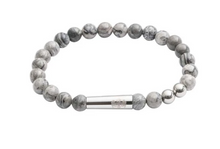 Load image into Gallery viewer, R P BRACELET / SILVER / GREY JASPER BEADS