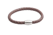 Load image into Gallery viewer, R P BRACELET / SILVER / BROWN BRAIDED LEATHER