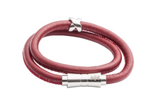 Load image into Gallery viewer, R P BRACELET / SILVER / RED LEATHER / DOUBLE WRAP