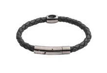 Load image into Gallery viewer, R P BRACELET / STAINLESS STEEL / BLACK BRAIDED LEATHER