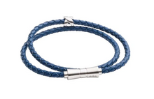 Load image into Gallery viewer, R P BRACELET / SILVER / BLUE BRAIDED LEATHER / DOUBLE WRAP