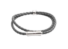 Load image into Gallery viewer, R P BRACELET / SILVER / GREY BRAIDED LEATHER / DOUBLE WRAP