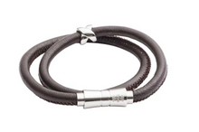 Load image into Gallery viewer, R P BRACELET / SILVER / DARK BROWN LEATHER / DOUBLE WRAP