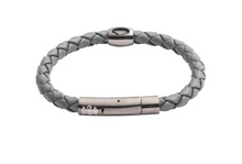 Load image into Gallery viewer, R P BRACELET / STAINLESS STEEL / GREY BRAIDED LEATHER