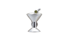 Load image into Gallery viewer, R P LAPEL PIN / SILVER MARTINI GLASS WITH GREEN CRYSTAL OLIVE