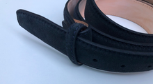 Load image into Gallery viewer, R P BELT / NAVY SUEDE / HAND MADE IN ITALY / BUCKLE / GOLD / SILVER / MATT SILVER
