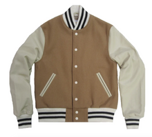 Load image into Gallery viewer, R P LUXURY VARSITY JACKET / CAMEL / CREAM / HAND MADE IN USA / XS TO XXL