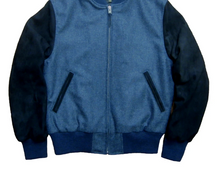 Load image into Gallery viewer, R P LUXURY VARSITY JACKET / NAVY BLUE SUEDE / HAND MADE IN USA / XS TO XXL