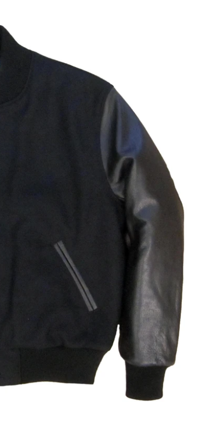 R P LUXURY VARSITY JACKET / BLACK / BLACK / HAND MADE IN USA / XS TO XXL