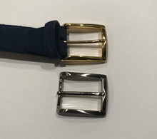 Load image into Gallery viewer, R P BELT / NAVY SUEDE / HAND MADE IN ITALY / BUCKLE / GOLD / SILVER / MATT SILVER