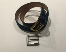 Load image into Gallery viewer, R P BELT / NAVY SUEDE / HAND MADE IN ITALY / BUCKLE / GOLD / SILVER / MATT SILVER