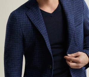 R P SPORTS JACKET / SOFT JACKET / BLUE & BLACK CHECK / MODREN  SLIM CONTEMPORARY FIT / WOOL / COTTON KNIT