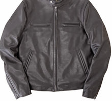 Load image into Gallery viewer, R P LUXURY BANDED COLLAR LEATHER JACKET / BLACK &amp; DARK BROWN / HAND MADE IN USA / S TO XXL
