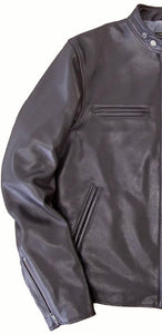 R P LUXURY BANDED COLLAR LEATHER JACKET / BLACK & DARK BROWN / HAND MADE IN USA / S TO XXL