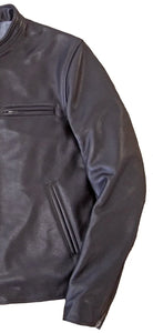 R P LUXURY BANDED COLLAR LEATHER JACKET / BLACK & DARK BROWN / HAND MADE IN USA / S TO XXL