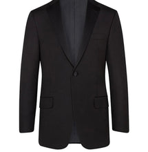 Load image into Gallery viewer, R P TUXEDO BLACK / MADE IN ITALY / GROSGRAIN TRIM / NOTCH LAPEL / 2 BUTTON / MODERN CLASSIC FIT

