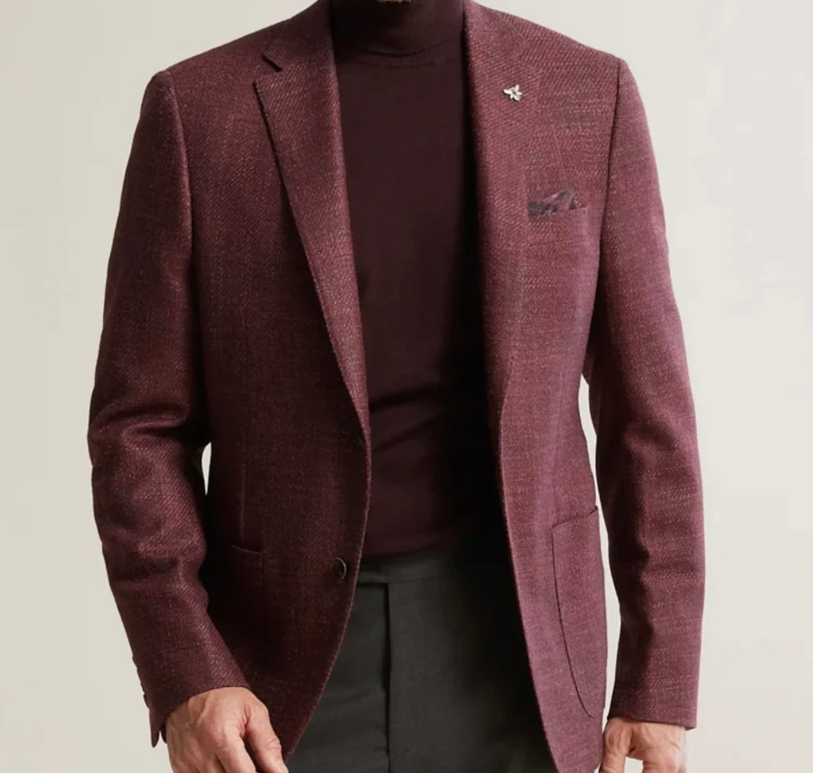 R P SPORTS JACKET / BURGUNDY / CLASSIC FIT / WOOL / SILK / CASHMERE