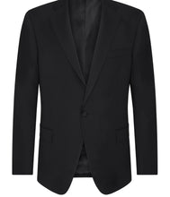 Load image into Gallery viewer, R P TUXEDO BLACK / MADE IN ITALY / GROSGRAIN TRIM / NOTCH LAPEL / 2 BUTTON / MODERN CLASSIC FIT
