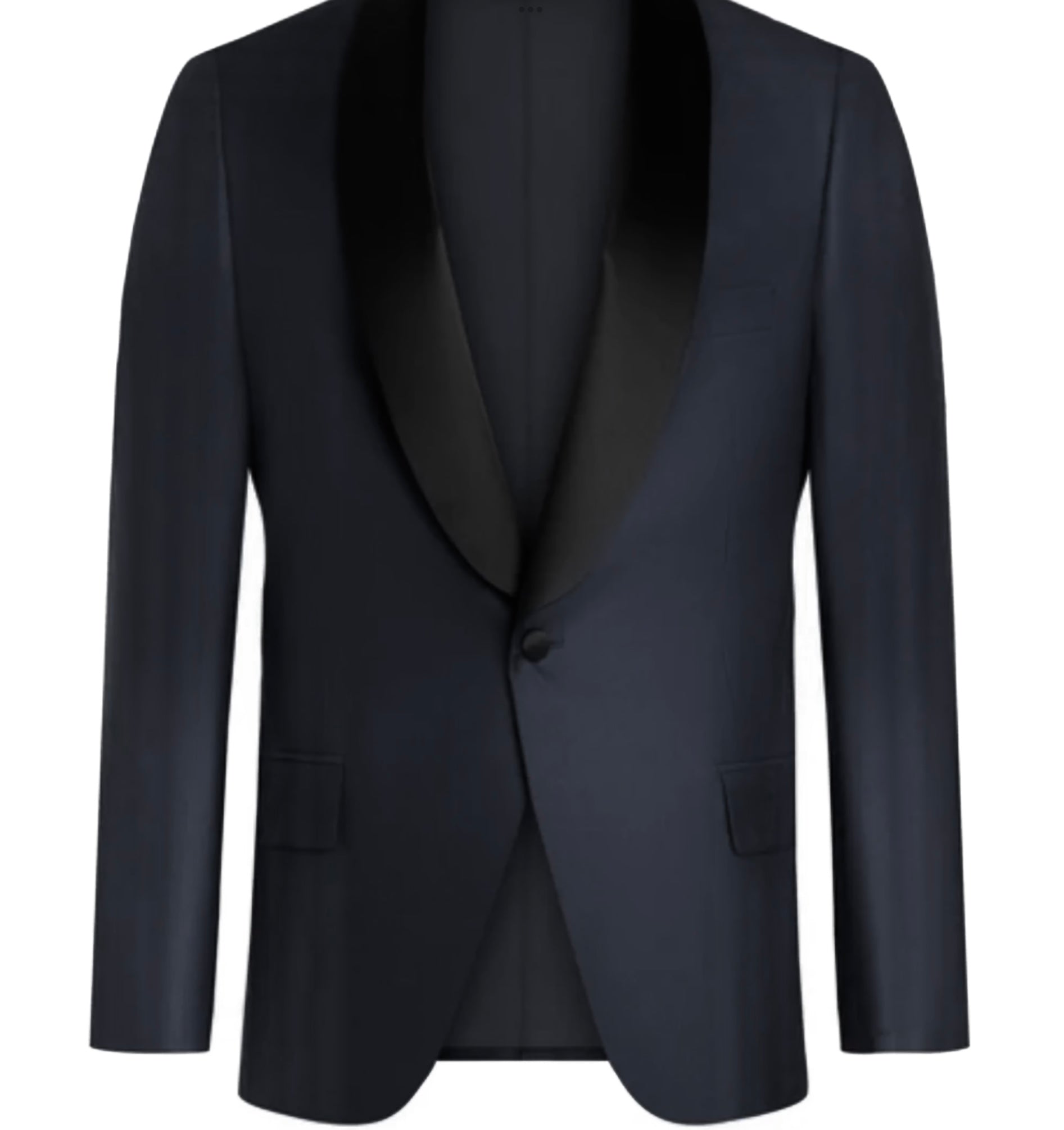 R P TUXEDO NAVY BLUE SATIN TRIM CLASSIC SHAWL LAPEL