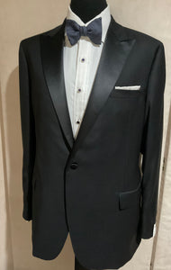 R P TUXEDO BLACK / SATIN TRIM / PEAK LAPEL / SLIM FIT