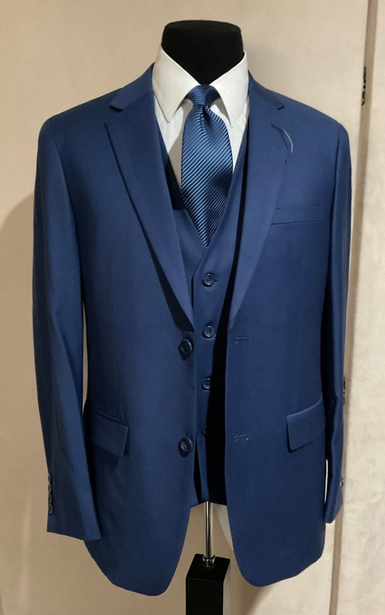 R P SUIT / DEEP FRENCH BLUE / 3 PIECE VEST / CLASSIC FIT AND SLIM FIT / 16 COLORS / MICROFIBER / 36 TO 54 / REG / LONG / SHORT