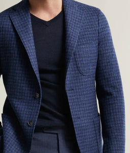 R P SPORTS JACKET / SOFT JACKET / BLUE & BLACK CHECK / MODREN  SLIM CONTEMPORARY FIT / WOOL / COTTON KNIT