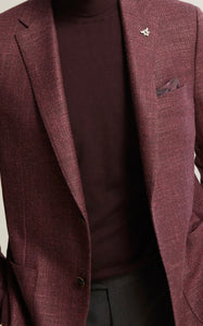 R P SPORTS JACKET / BURGUNDY / CLASSIC FIT / WOOL / SILK / CASHMERE