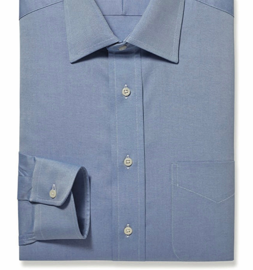R P SHIRT / CLASSIC SPREAD COLLAR / FINE PINPOINT 80'S 2-PLY / LIGHT BLUE AND MEDIUM BLUE / MONOGRAMS
