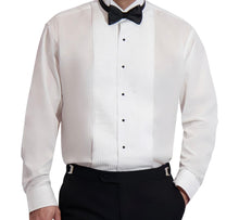 Load image into Gallery viewer, R P SHIRT / MENS / WHITE &amp; BLACK / FORMAL / WING COLLAR / PLEATED / CLASSIC FIT / EXTRA SMALL TO 6 EXTRA LARGE / SLEEVES 30” TO 39”
