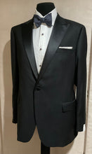 Load image into Gallery viewer, R P TUXEDO BLACK / MADE IN ITALY / SATIN TRIM / PEAK LAPEL / 2 BUTTON / MODERN CLASSIC FIT
