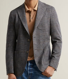 R P SPORTS JACKET / SOFT JACKET / GREY PLAID / MODREN  SLIM CONTEMPORARY FIT / WOOL / SILK / COTTON KNIT