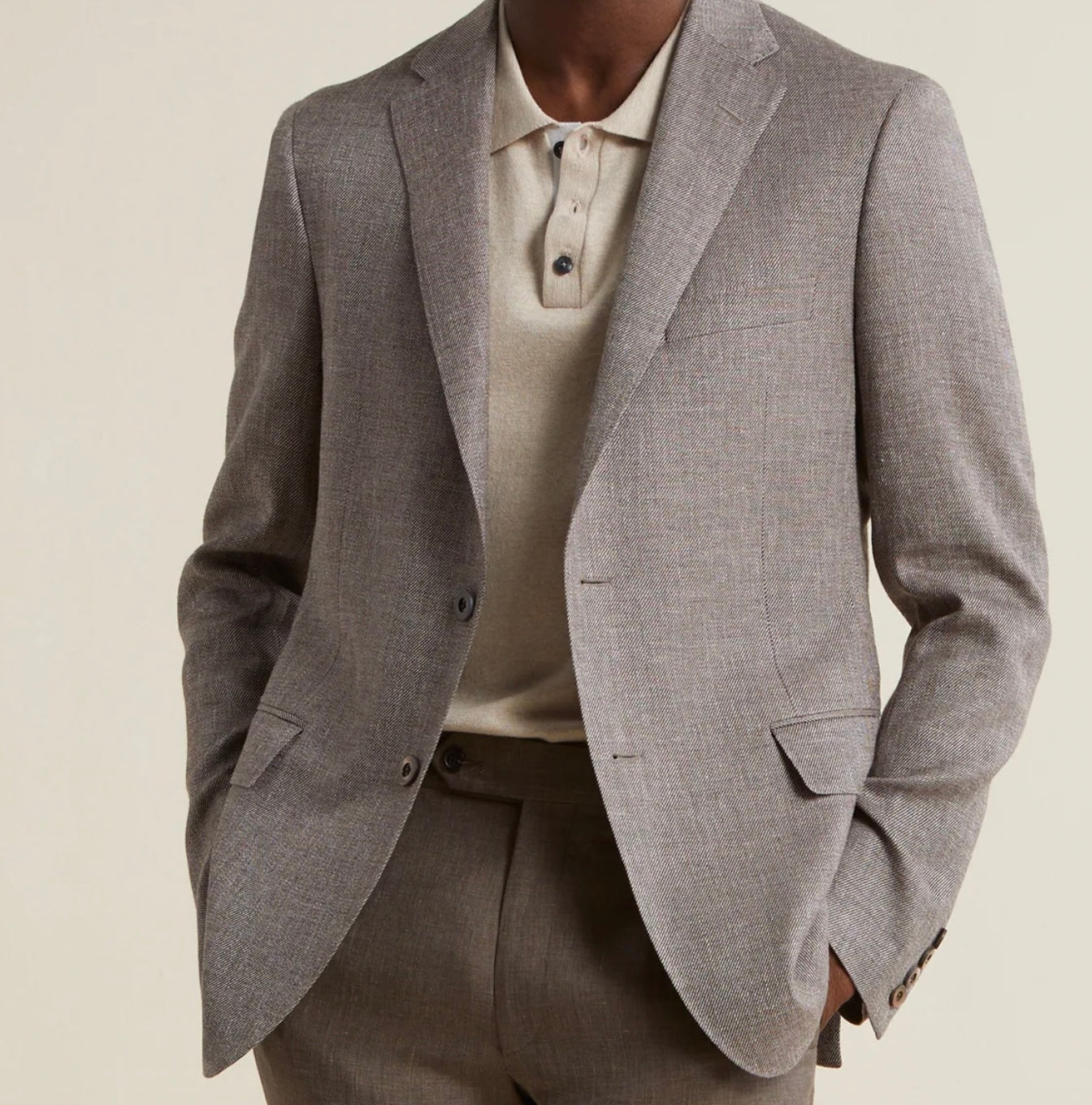 R P SPORTS JACKET / LIGHT BROWN / WOOL LINEN SILK / CONTEMPORARY FIT