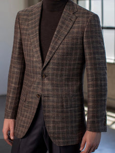 R P SPORTS JACKET / BROWN CHECK /  WOOL + SILK / CONTEMPORARY FIT