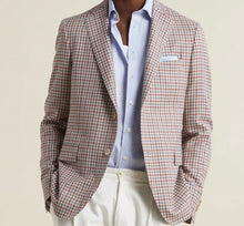 Load image into Gallery viewer, R P SPORTS JACKET / SOFT JACKET / NAVY &amp; RED CHECK / WOOL SILK LINEN / CONTEMPORARY FIT
