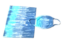 Load image into Gallery viewer, HAND TIE DYE SET / GAITER AND 3 LAYER FACE MASK / MALIBU BLUE / JERSEY / ADULT / TEENS
